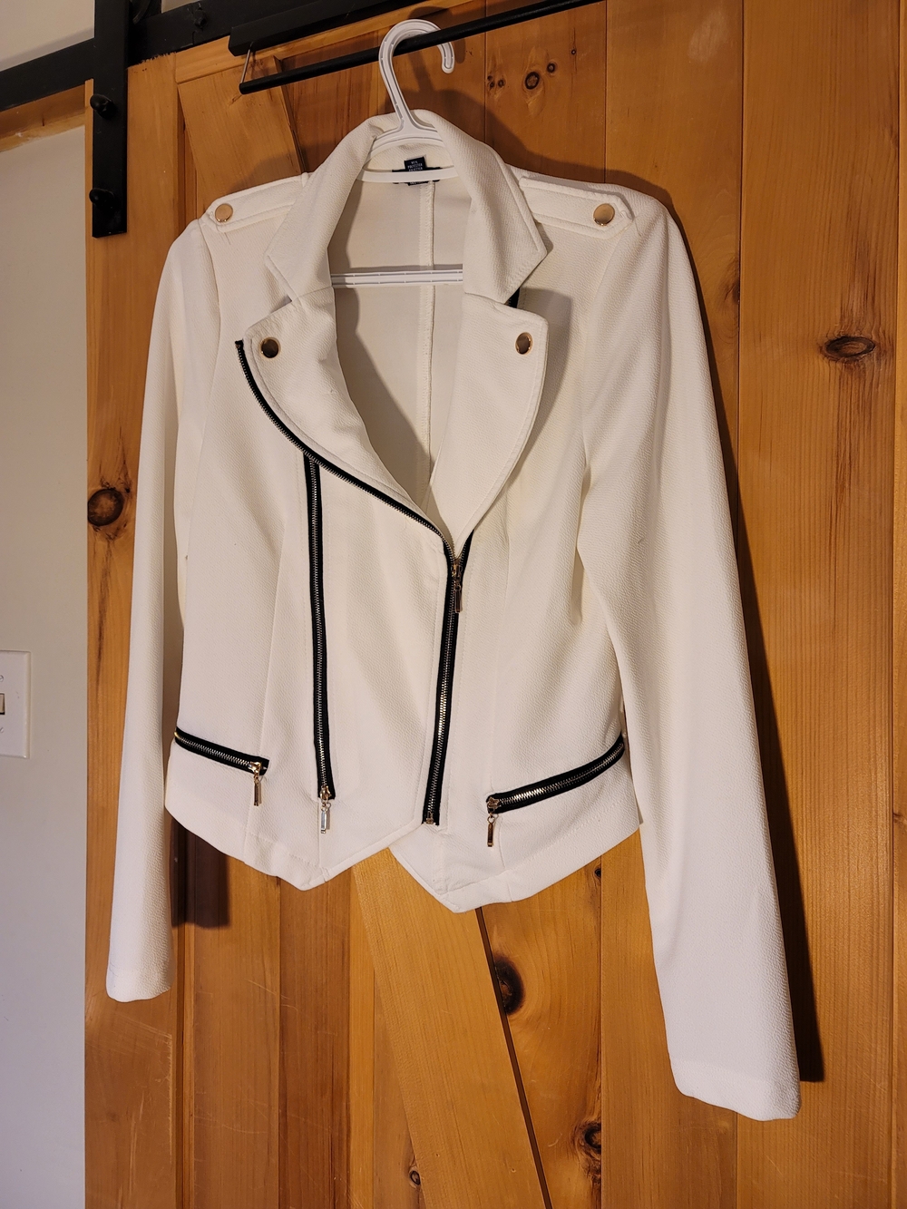 UK2LA White Moto-Style Jacket with Black Trim
